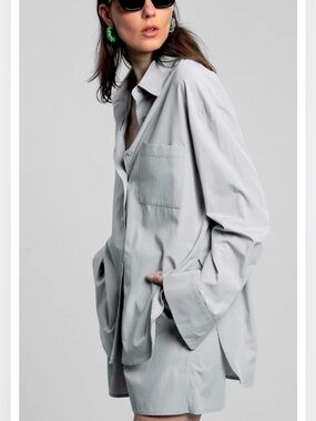 The Frankie Shop Lui 100% Organic Cotton Poplin Shirt / Ice Gray / Size XSmall